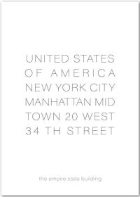 Typografie-Poster mit der Adresse des Empire State Building, New York