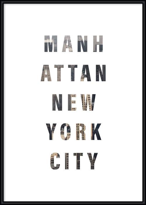 Grafik-Poster, gerahmt, mit Typografie und dem Aufdruck Manhattan, New York City