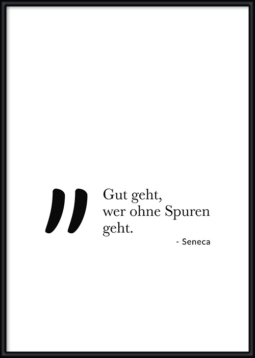 Typografie-Poster, gerahmt, mit Zitat von Seneca – Ohne Spuren gehen