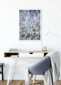 Inspiration Home-Office: Winterliches Poster, weißer Rahmen, mit kristallisierten Wassertropfen an Gräsern. Inspiration Home-Office: Winterliches Poster, weißer Rahmen, mit kristallisierten Wassertropfen an Gräsern.