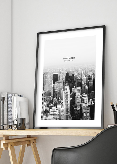 Inspiration – Manhattan Poster in Schwarz-Weiss mit Aussicht vom Empire State Building