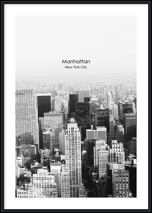 Manhattan Poster, Schwarz-Weiss, gerahmt, mit Aussicht vom Empire State Building