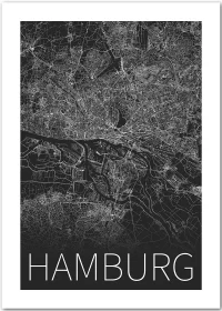 Poster mit Karte von Hamburg in schwarz-weiß