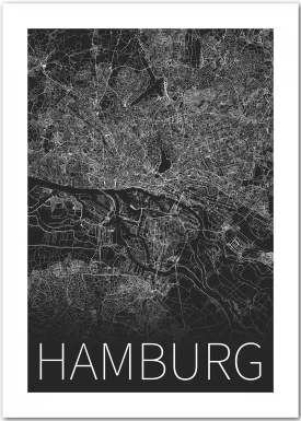 Hamburg Karte Schwarz-Weiß | Poster