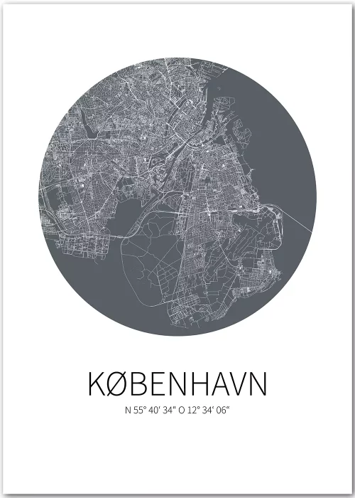 Poster mit Kopenhagen-Karte im Kreis mit Koordinaten