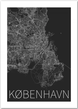 Poster mit Karte von Kopenhagen in schwarz-weiß