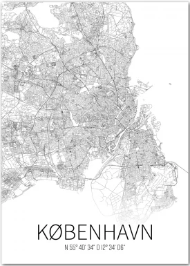 Kopenhagen Karte Weiß-Schwarz | Poster