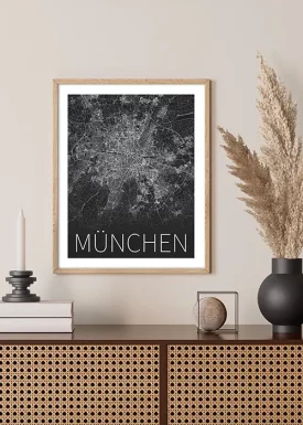 München Karte Schwarz-Weiß | Poster