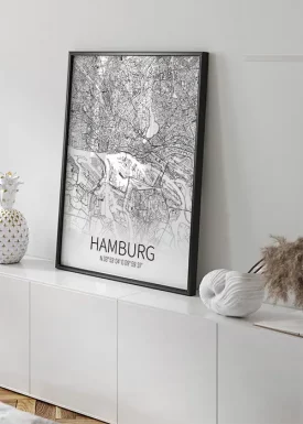 Hamburg-Karte Weiß-Schwarz | Städteposter