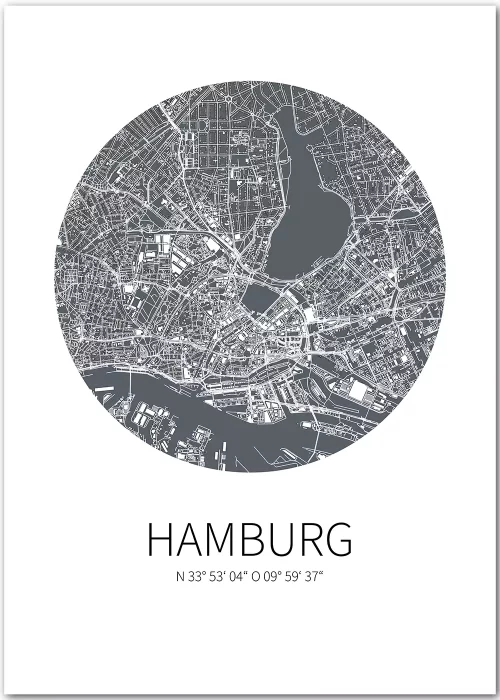Poster mit Stadtkarte von Hamburg in einem Kreis