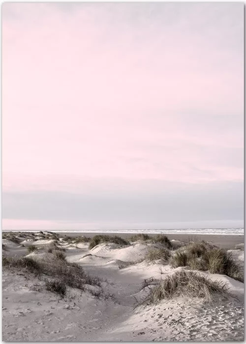 Poster mit Strand und Dünen im Sonnenuntergang