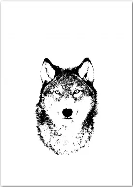 Wolf Illustration Schwarz-Weiß | Grafikposter