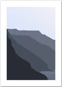 Poster mit grafischer Darstellung der Klippen von Loenstrup, Dänemark, in einer grau-blauen Farbstimmung
