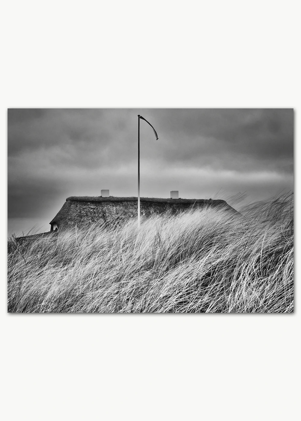 Poster mit einem Haus in den Dünen in schwarz-weiß Poster mit einem Haus in den Dünen in schwarz-weiß