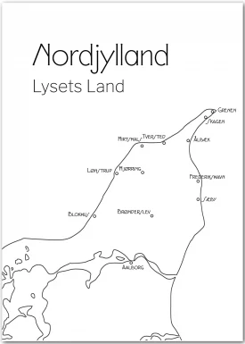 Poster in weiß-schwarz mit Karte von Nordjütland, Dänemark