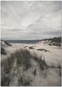 Poster mit Blick von einer Düne auf das Meer mit dramatischem Himmel