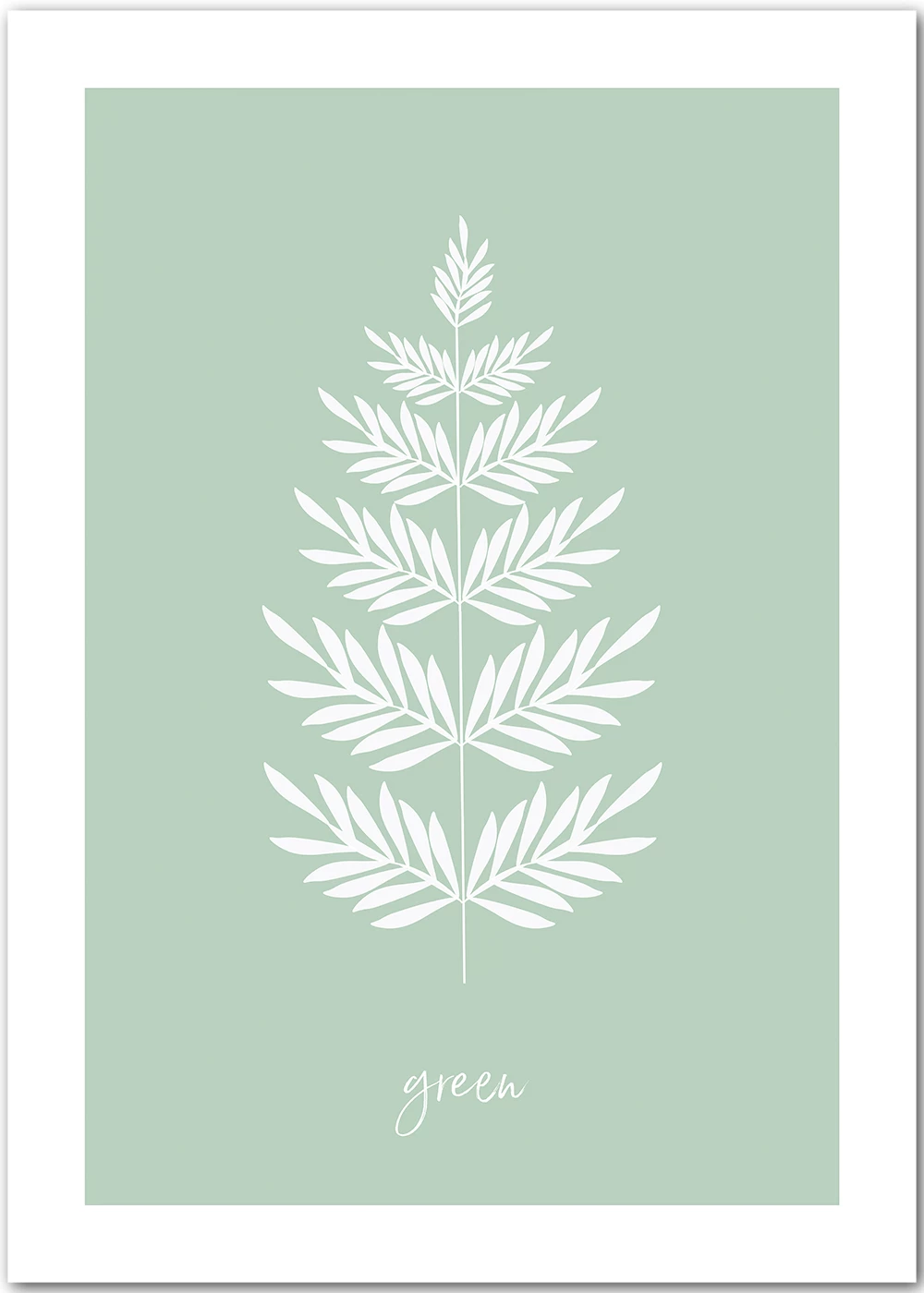 Poster mit einem grafischen weißen Farn auf grünem Hintergrund Poster mit einem grafischen weißen Farn auf grünem Hintergrund