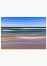 Poster mit abstrakter Darstellung von Strand und Meer unter einem blauen Himmel