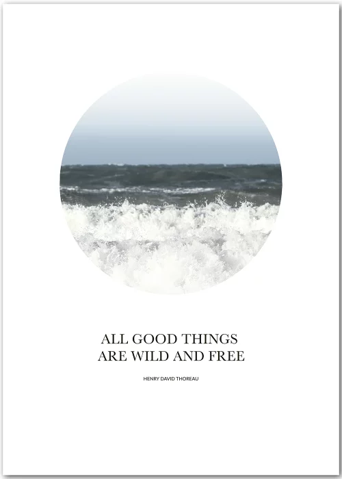 Poster mit Meer im Kreis und einem Zitat von Henry David Thoreau