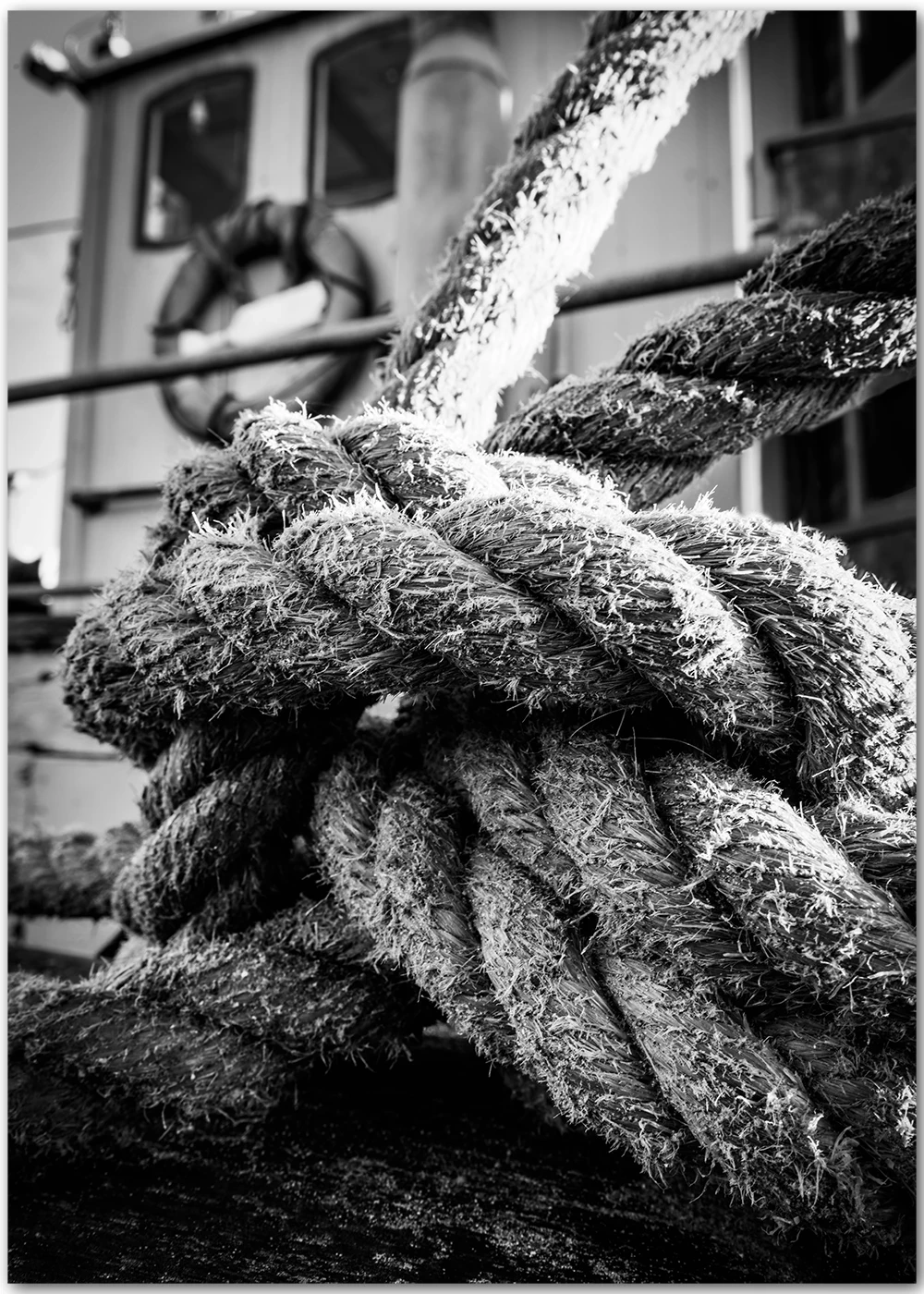 Poster mit einem Schiffstau in Nahaufnahme in Schwarz-Weiß