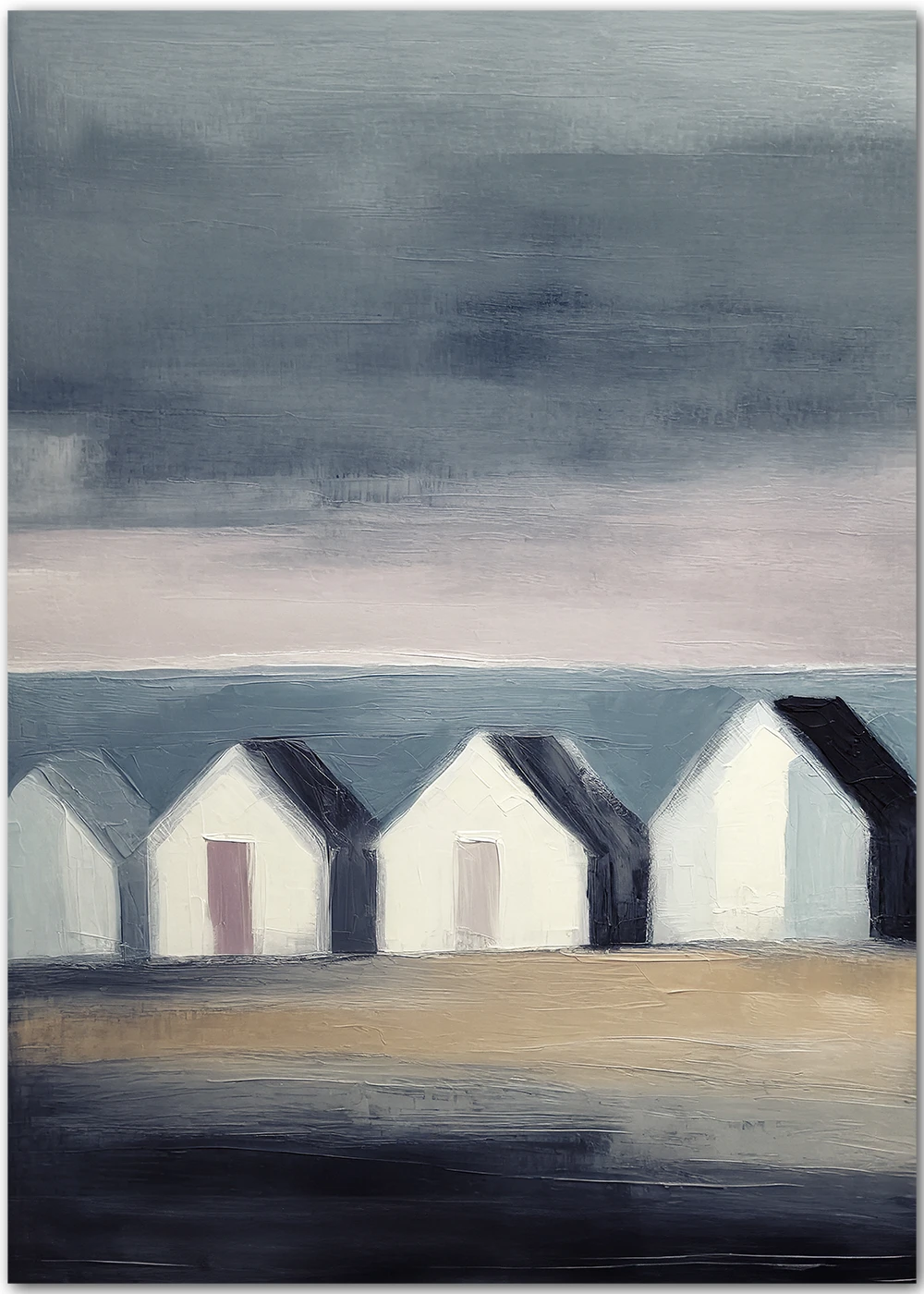 Hochwertiges Poster mit Strandhäusern im Stil eines Acrylgemäldes. Hochwertiges Poster mit Strandhäusern im Stil eines Acrylgemäldes.