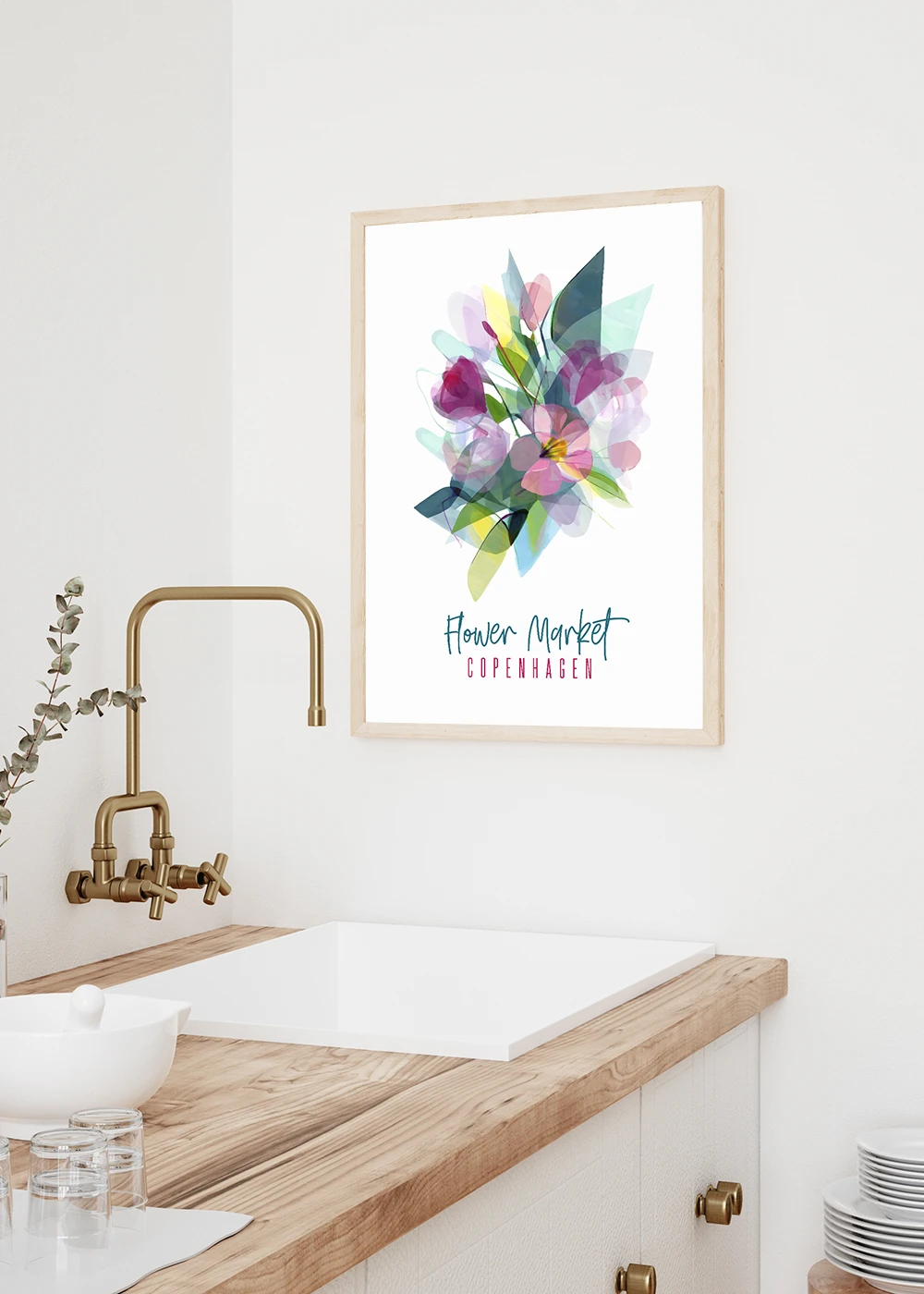 Inspiration – Poster Blumenstrauß und Aufdruck Flower Market Copenhagen. Aufgehängt in einer Küche. Inspiration – Poster Blumenstrauß und Aufdruck Flower Market Copenhagen. Aufgehängt in einer Küche.