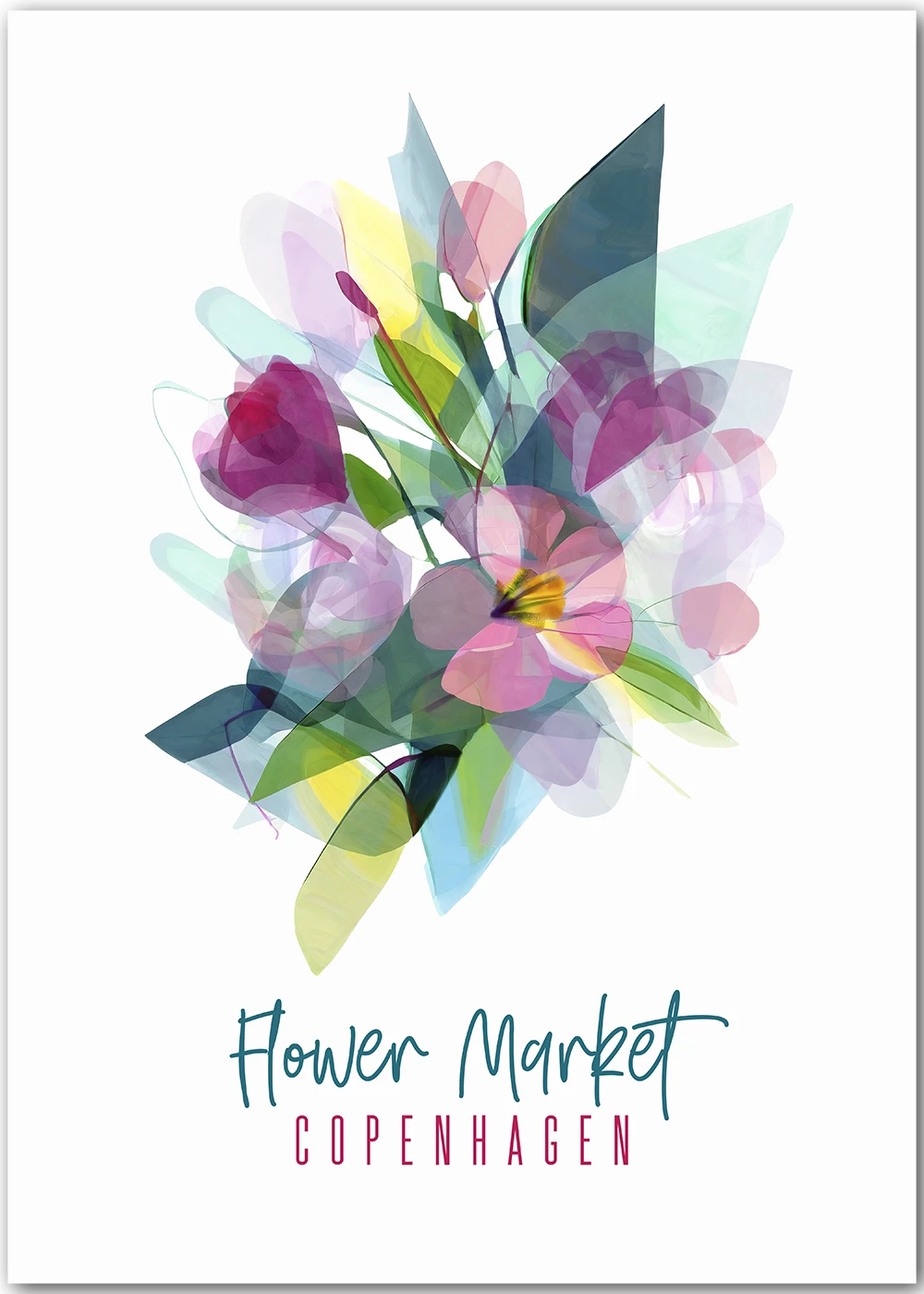 Poster mit Blumenstrauß und Aufdruck Flower Market Copenhagen. Poster mit Blumenstrauß und Aufdruck Flower Market Copenhagen.