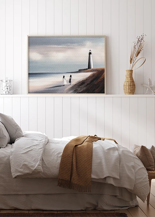 Inspiration - Poster mit Freundinnen, die am Strand flanieren in einem Schlafzimmer.