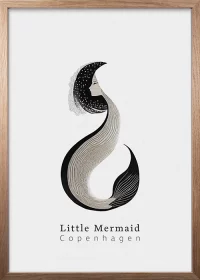 Hochwertiges Poster, Rahmen Eiche, mit Little Mermaid, die kleine Meerjungfrau, das Wahrzeichen von Kopenhagen.