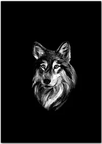 Hochwertiges Poster Wolfsporträt Schwarz-Weiss