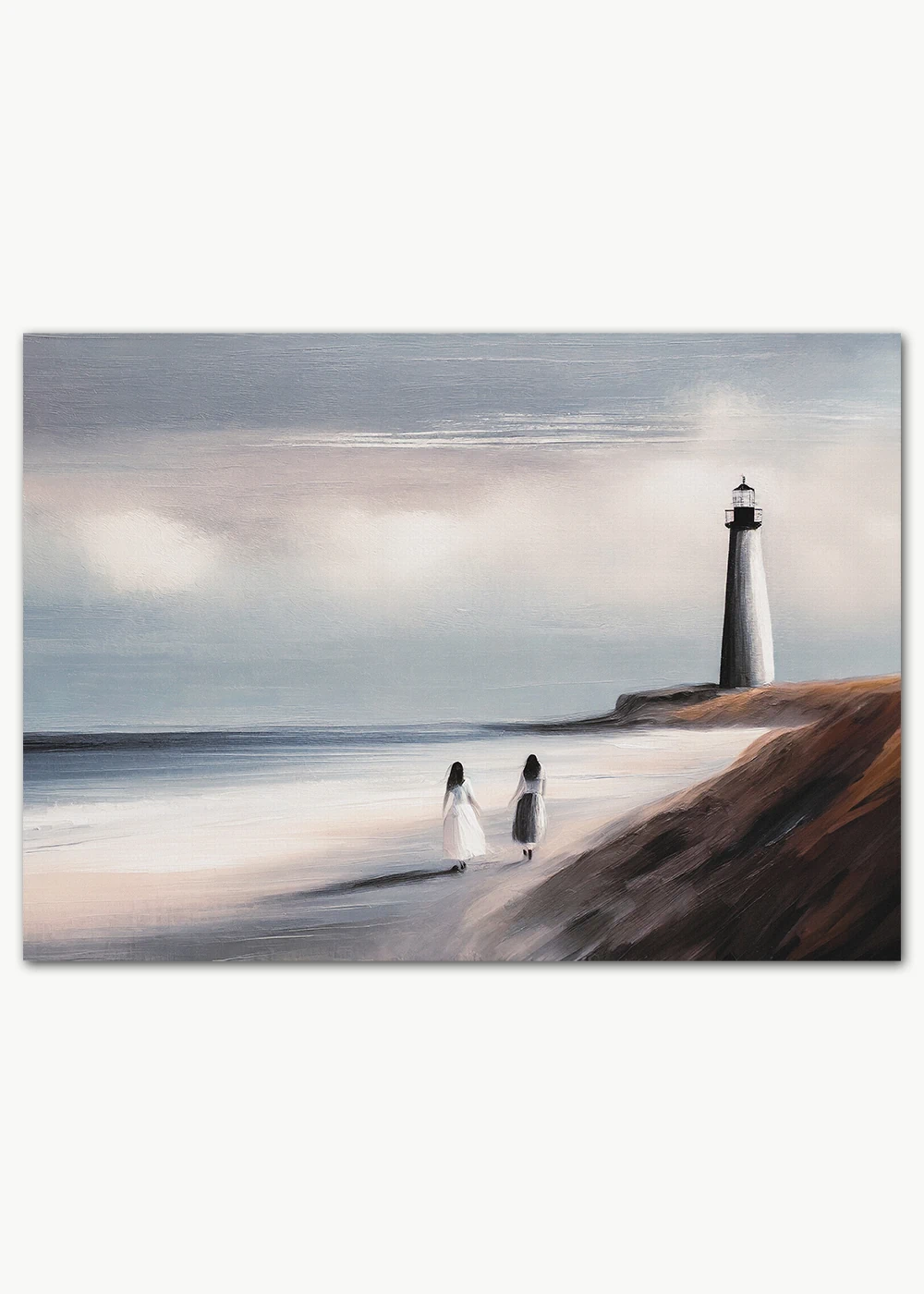 Hochwertiges Poster mit zwei Freundinnen, die am Strand flanieren.