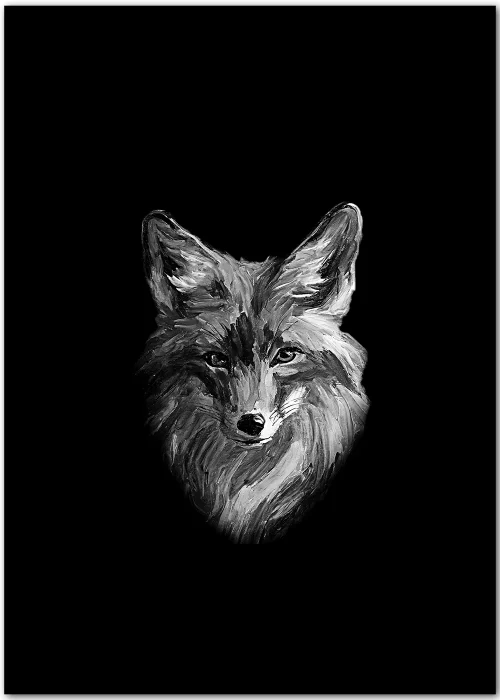 Hochwertiges Poster mit einem Fuchsporträt in Schwarz-Weiss.