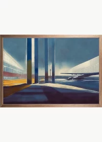 Premiumposter, Eiche Rahmen, mit abstraktem Gemälde von einem Flughafenterminal.