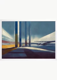 Premiumposter, weißer Rahmen, mit abstraktem Gemälde von einem Flughafenterminal.