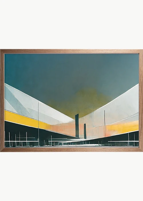 Premiumposter, Eiche Rahmen, mit einem abstrakten Flughafenterminal.