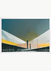 Premiumposter, weißer Rahmen, mit einem abstrakten Flughafenterminal.