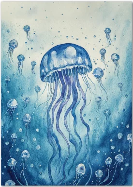 Premiumposter mit einem grafischen Motiv einer blauen Qualle - Jellyfish.
