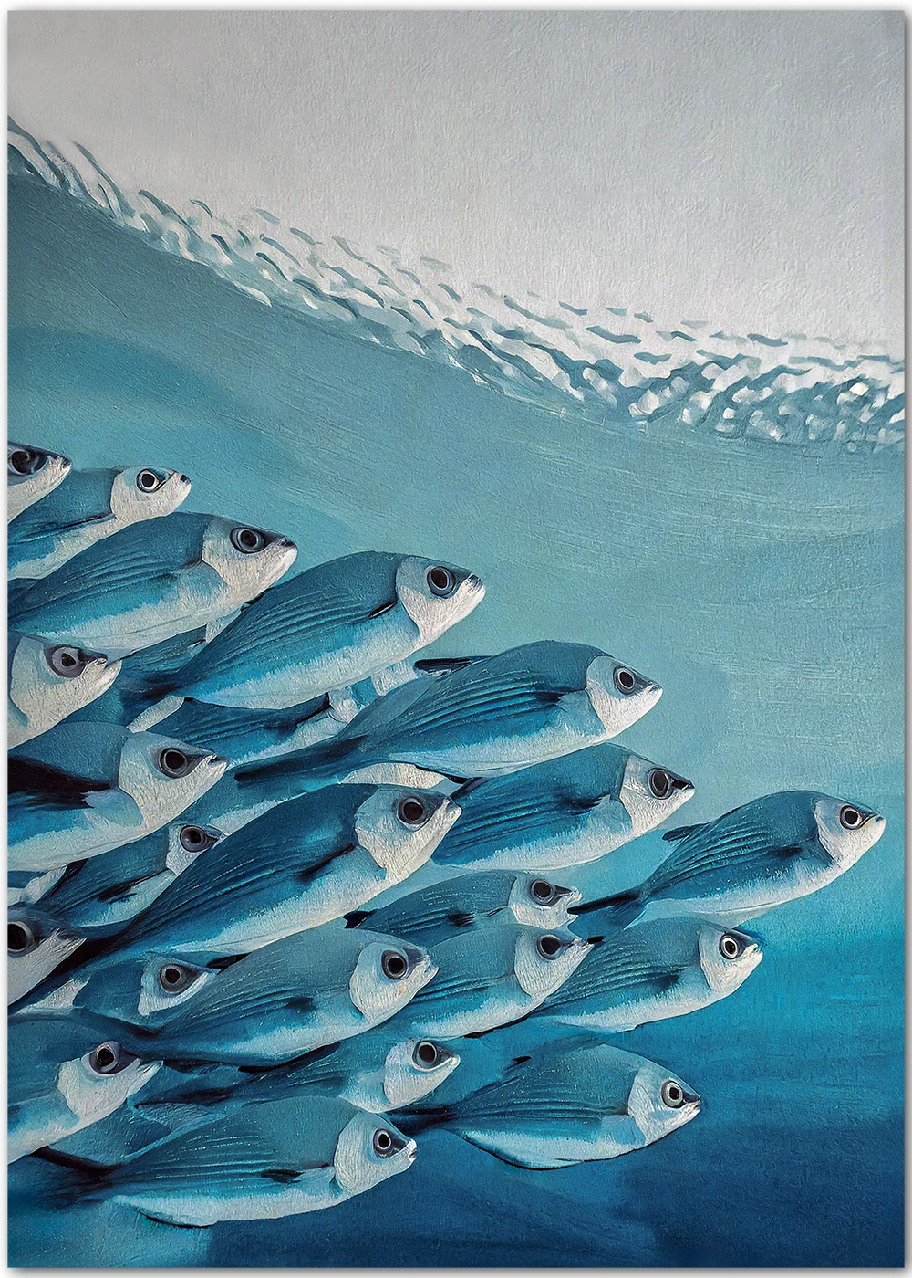 schwarm-heringe-poster-shop-feauture Premiumposter von einem grafischen Motiv von einem Schwarm Heringe.