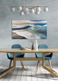 Inspiration – Wandbild Aludibond hinter Acrylglas – mit starker Brandung am Strand