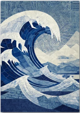 Poster mit einer großen Welle inspiriert von Hokusai.