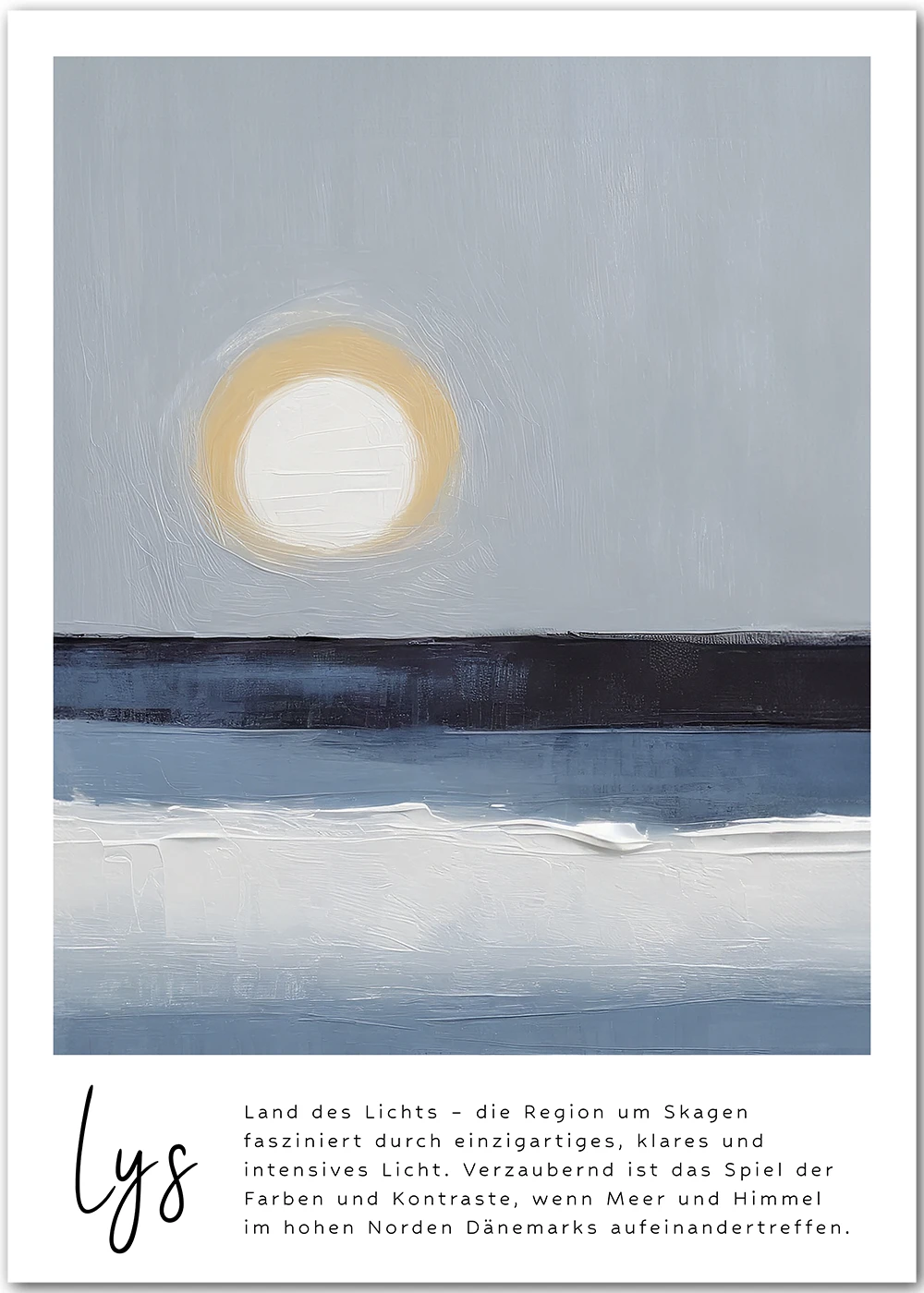 Poster Lys, dänisch für Licht, mit der Sonne über dem Meer. Poster Lys, dänisch für Licht, mit der Sonne über dem Meer.