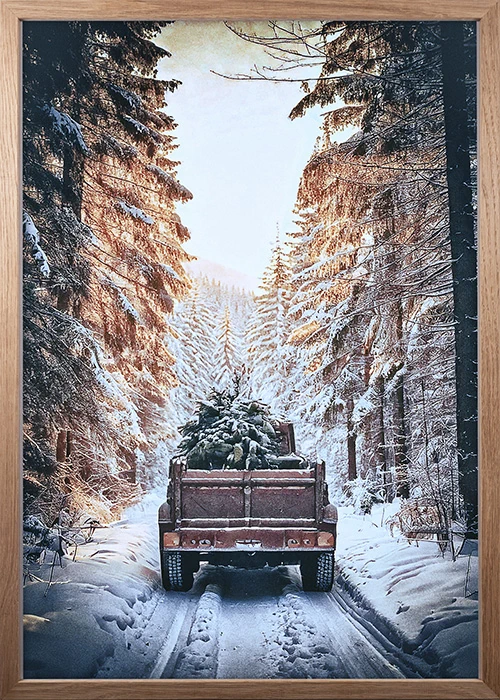 Weihnachtsbild-Poster, Rahmen Eiche, Coming home for Christmas Weihnachtsbild-Poster, Rahmen Eiche, Coming home for Christmas