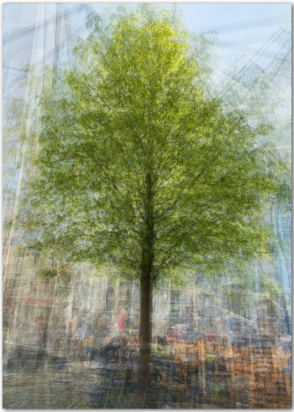 Abstraktes Wandbild mit einem Kastanienbaum in einem bayerischen Biergarten Abstraktes Wandbild mit einem Kastanienbaum in einem bayerischen Biergarten