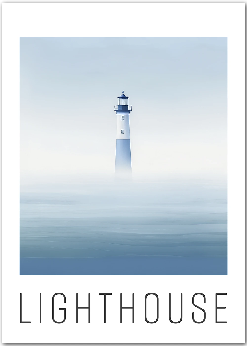 Ein grafisches Poster mit einem Leuchtturm im Dunst. Ein grafisches Poster mit einem Leuchtturm im Dunst.