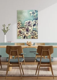 Inspiration Esszimmer: Impressionistische Fotografie einer Kirschblüte im Vintage-Stil. Wandbild auf Aluminium.