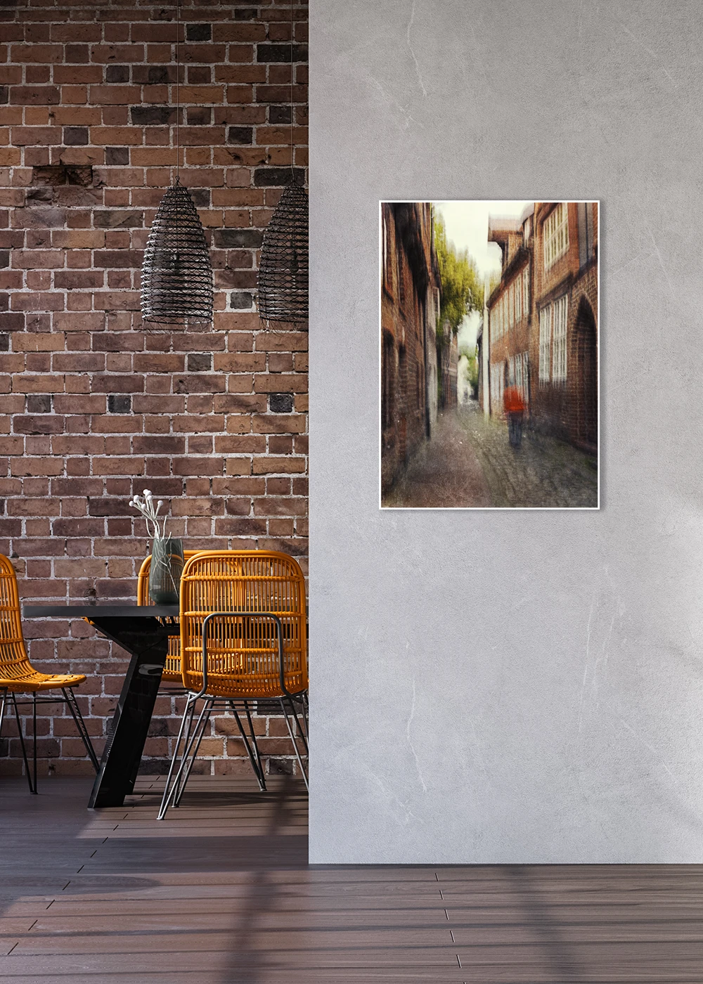 Inspiration im Flur: Abstrakte Fotografie einer charmanten Gasse im Herzen Lüneburgs.