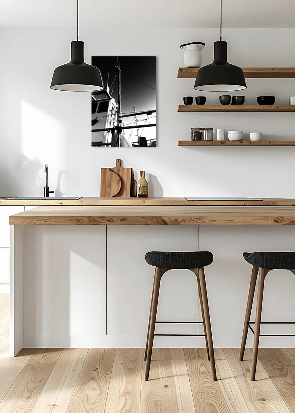 Inspiration Küche: Schwarz-Weiß-Fotografie einer Schiffskabine als Gallery-Print Inspiration Küche: Schwarz-Weiß-Fotografie einer Schiffskabine als Gallery-Print