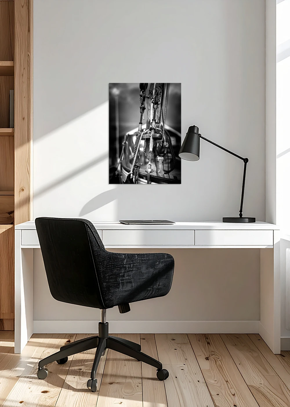 Inspiration Home-Office: Detailfoto einer Takelage in Schwarz-Weiß als Gallery-Print