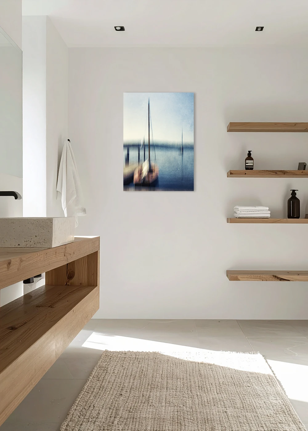 Inspiration Badezimmer: Impressionistische Fotografie mit Segelboot am Pier als Gallery-Print. Inspiration Badezimmer: Impressionistische Fotografie mit Segelboot am Pier als Gallery-Print.