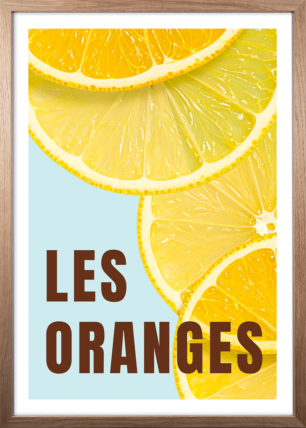 Les Oranges – ein saftig-frisches Küchenbild im Eiche-Rahmen